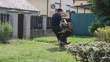 Policejní psovodi předváděli umění služebních psů na Základní škole v Lužci nad Vltavou.