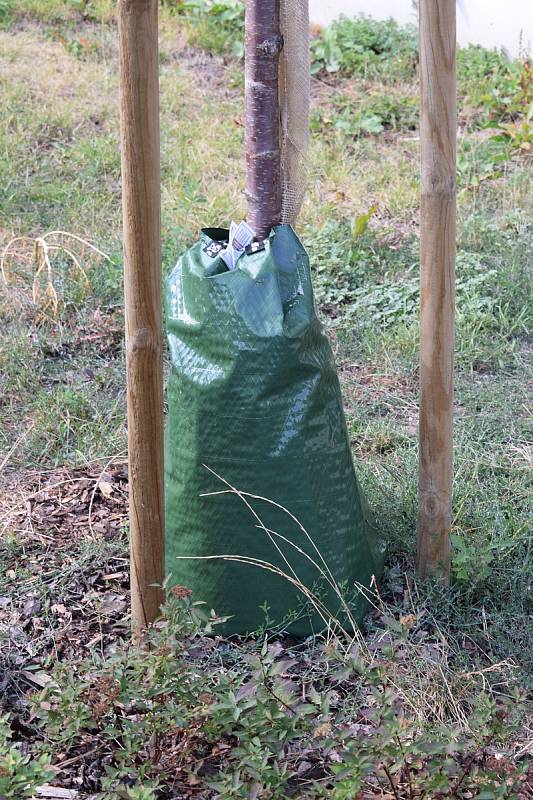 Vaky ze speciálního slunci odolného polyetylenu zelené barvy, které pojmou přibližně šedesát litrů vody.