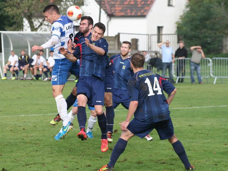 Sokol Libiš - FK Neratovice/Byškovice (v tmavém); 6. kolo divize B; 13. září 2014