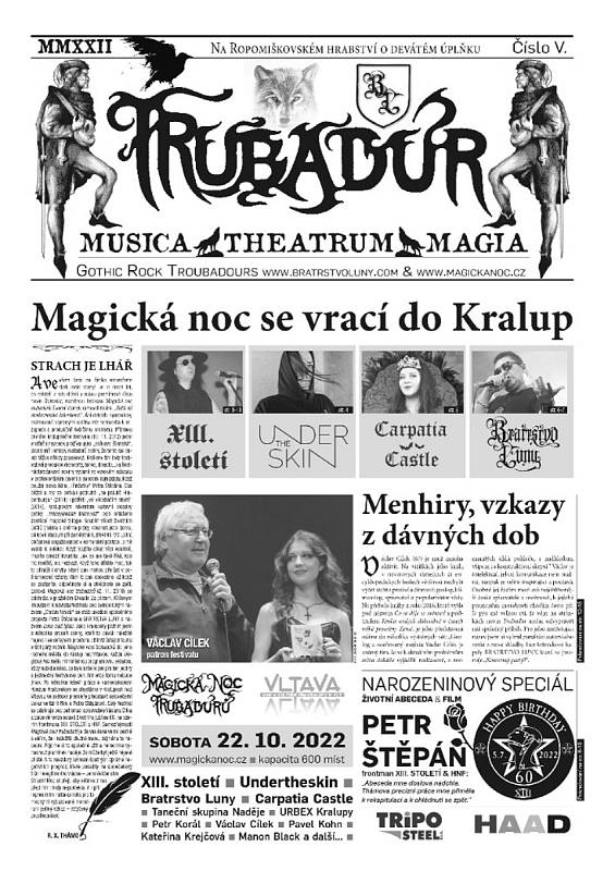 Pozvánka na Magickou noc trubadúrů v Kralupech nad Vltavou.