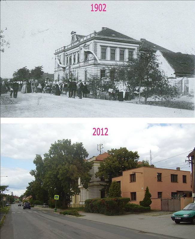 Mělník – Mlazice. Škola. V Mlazicích bylo v roce 1902 hodně slávy. Právě byla svěcena nová obecná škola.