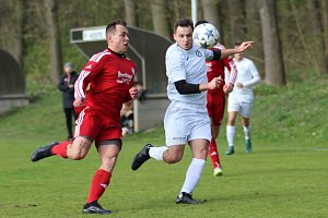 I. B třída, 17. kolo: Sokol Obříství (v červeném) - FK Mělník 1909 (0:4), 24. března 2024