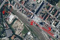 Přehled dopravních omezení, které začnou v lednu 2023 platit v centru Vsetína: 1 - uzavřený žel. přejezd U Křivačkárny, 2 - uzávěra Nádražní ulice, 3 - uzavření části autobusového nádraží