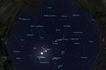 Noční obloha nad vsetínskou hvězdárnou 15. ledna ve 22:00 hodin.  