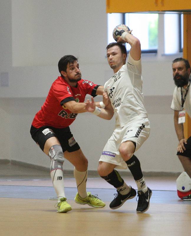 Házenkáři Zubří (v červeném) v rozhodujícím 5. zápase play-off o bronzové medaile ve středu ve své hale hostili Lovosice.