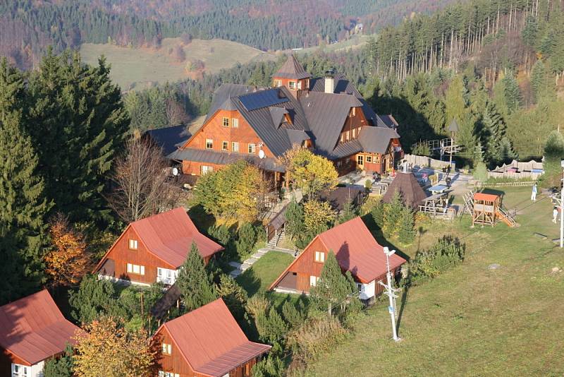 Let vrtulníkem nad turistickou oblastí Portáš - Kohútka. Horský hotel Kohútka