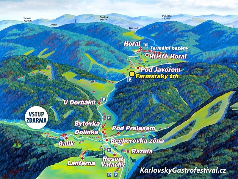Karlovský gastrofestival. Mapa údolí.