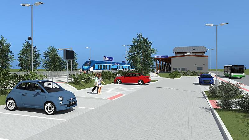 Vizualizace budoucí podoby vlakového nádraží v Rožnově pod Radhoštěm