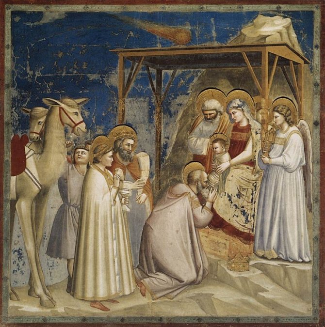 Giotto di Bondone – Klanění tří králů. 