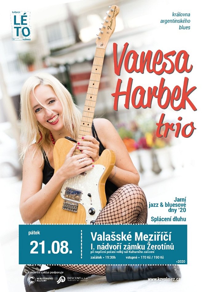 Plakát k vystoupení argentinské kytaristky a zpěvačky Vanesy Harbek na Jarních jazz & bluesových dnech ve Valašském Meziříčí