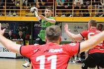 Extraligoví házenkáři Zubří (v zeleném) v úvodním zápase čtvrtfinále play-off doma porazili Nové Veselí 30:23 a v sérii na tři vítězství vedou 1:0.