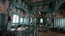 Obnovená historická jídelna Libušína je v současné době veřejnosti nepřístupná; sobota 30. ledna 2021
