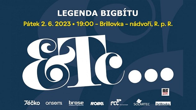 Banner ke koncertu skupiny Etc… v areálu Brillovky v Rožnově pod Radhoštěm (pátek 2. června 2023)