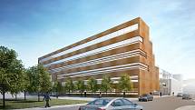 Vizualizace nové budovy vsetínské radnice a pohled na veřejné prostranství Svárov ve Vsetíně od architektonické kanceláře A8000.