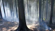 Rozsáhlý požár suché trávy v lesích nad Liptálem a Lhotou u Vsetína