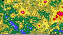 Mapa světelného znečištění Česka.