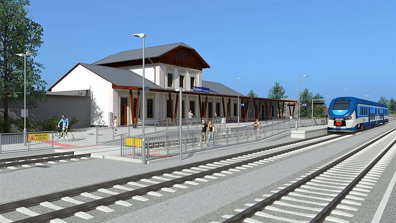 Vizualizace budoucí podoby vlakového nádraží v Rožnově pod Radhoštěm. Jeho rekonstrukce je naplánovaná od srpna 2022 do května 2023.
