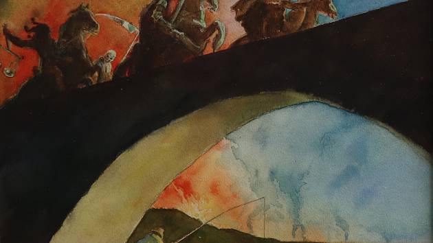 Apokalyptičtí jezdci, rok 1939, akvarel, sbírka MRV.