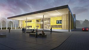 Vizualizace budoucí podoby nového kulturního centra v Rožnově pod Radhoštěm.