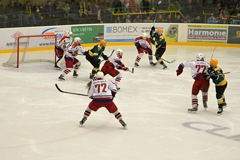 Vsetínští hokejisté zvítězili v nedělním utkání 9. dubna na Lapači nad celkem z Havlíčkova Brodu 4:3 až po prodloužení. V boji o postup do WSM ligy mají oba týmy shodný počet bodů. Rozhodnou tak až poslední zápasy s celkem Jablonce.