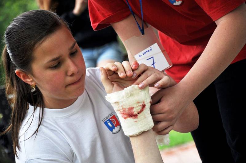 Mladí zdravotníci ze základních škol z celého Valašska soutěží 3. května 2012 ve parku Panská zahrada ve Vsetíně v okresním kole soutěže mladých zdravotníků