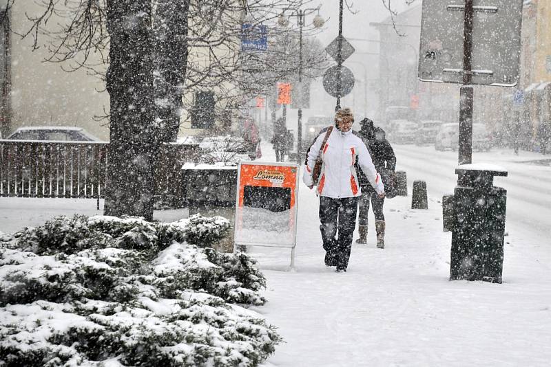 Sněžení ve Vsetíně v pondělí 5. ledna 2015