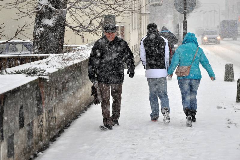 Sněžení ve Vsetíně v pondělí 5. ledna 2015
