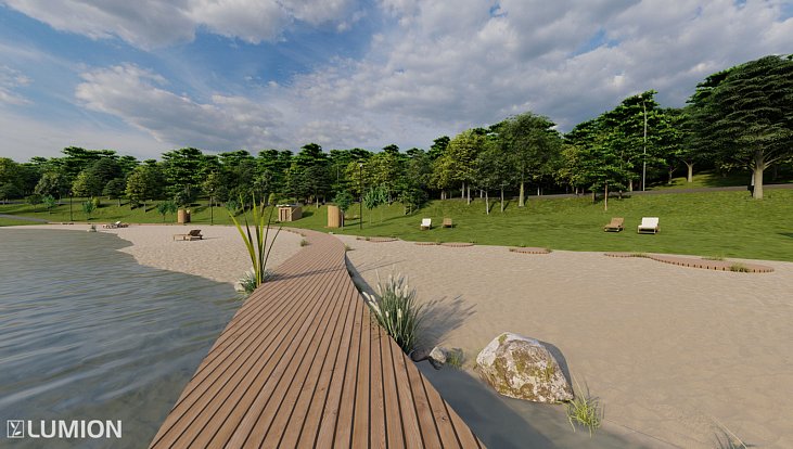Budoucí možná podoba pláže u rybníka Cihlář. Vizualizace: poskytla SPŠ stavební Havlíčkův Brod