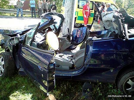 Při dopravní nehodě u Rohozné na Chrudimsku museli hasiči vyprostit z havarovaného vozu těžce zraněného spolujezdce. 