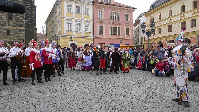 Masopustní obchůzku v Chrudimi obstaral tradičně folklorní soubor Kohoutek.