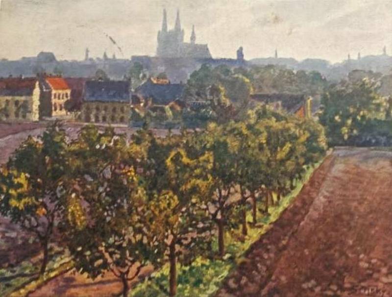 Cesta z nádraží  od prof. Aloise Srnského na obrazové pohlednici odeslané v roce 1912