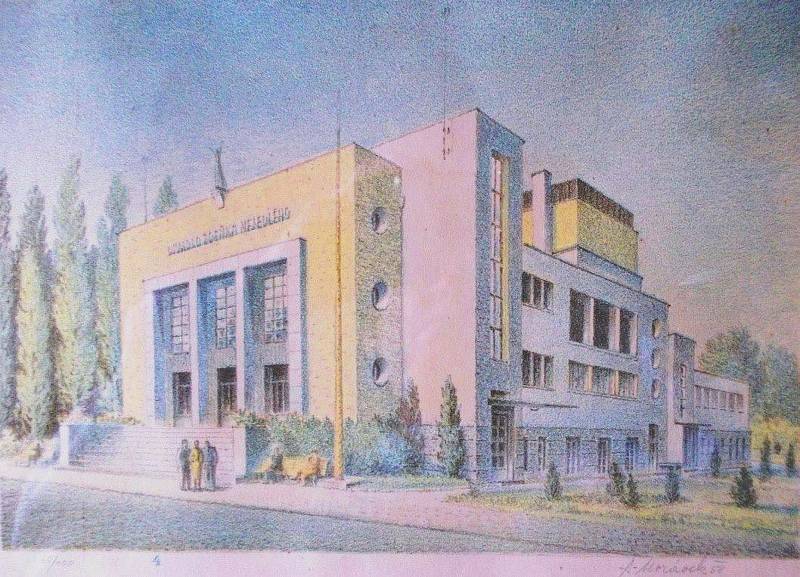 Divadlo Zdeňka Nejedlého - Antonín Morávek - barevná litografie z r. 1958