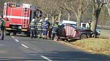 SMRŤÁK. Tragická nehoda na "téčku" nad Vápenným Podolem. Řidič napálil renault do stromu. 