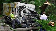 Řidiči chladícího vozu Iveco spadla na silnici ve směru od Hradiště do Nasavrk na auto spadla těžká buková větev. Nehodu nepřežil.