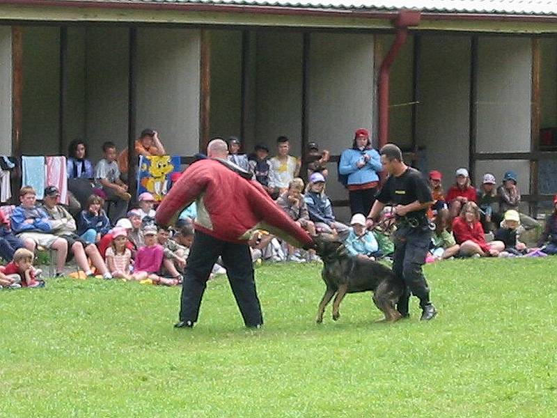 POLICEJNÍ PSOVODI přinesli dětem na sečském táboře zajímavou podívanou i ponaučení.