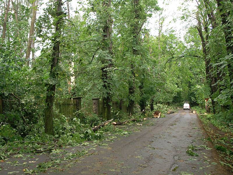 Zdevastovaný park u školy ve Slatiňanech.