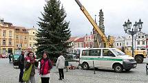 Instalace vánočního stromu v Chrudimi.