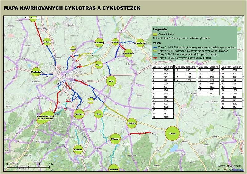 Mapa navrhovaných cyklotras a cyklostezek