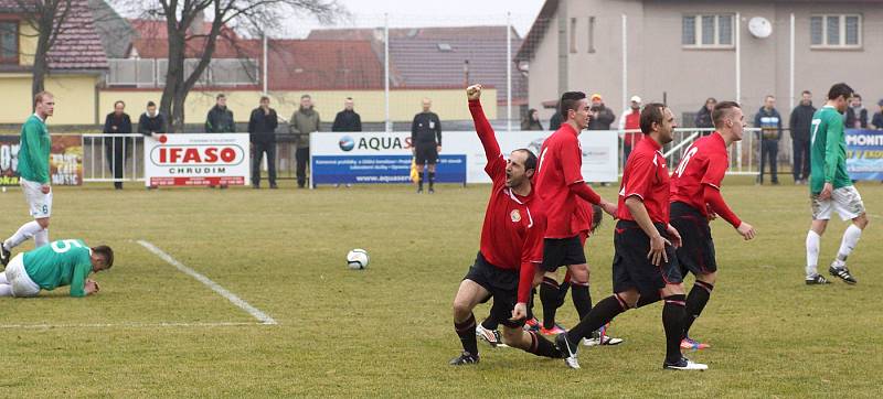 Z utkání 1. jarního kola ČFL: MFK Chrudim – Loko Vltavín 3:1 (3:1).