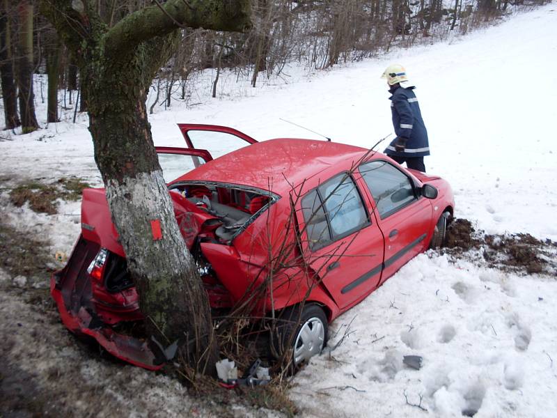 Vozidlo Renault Thalia narazilo ve Františkách do stromu, spolujezdkyně byla zraněna.