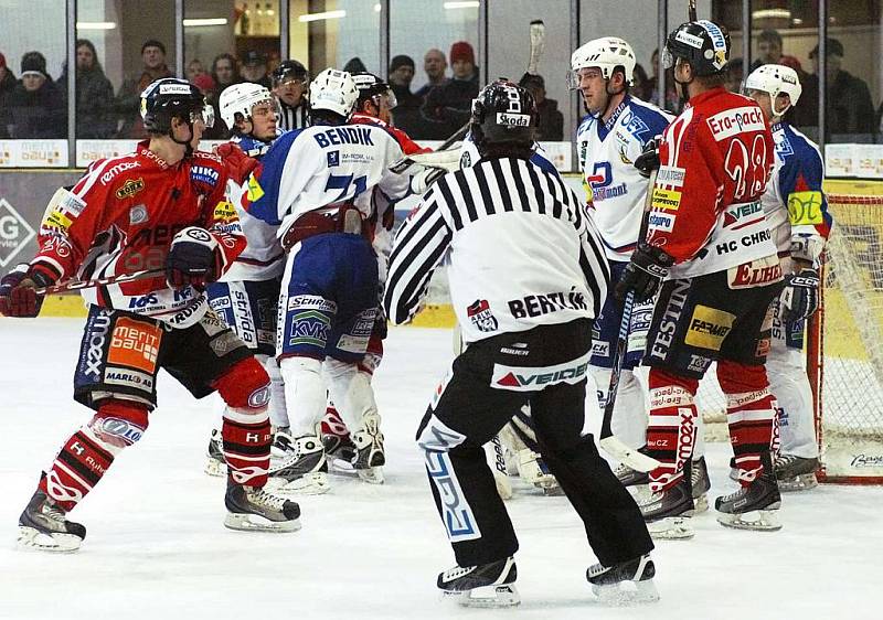 V derby nadstavbové části I. hokejové ligy prohrála Chrudim doma s Vrchlabím 3:4 po prodloužení.