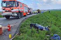 Řidička motocyklu se při nehodě zranila.