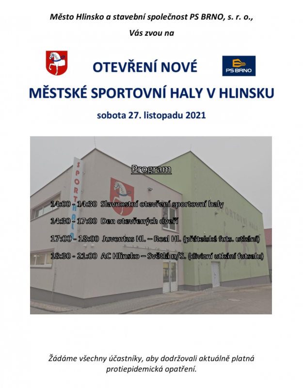 Pozvánka na otevření sportovní haly