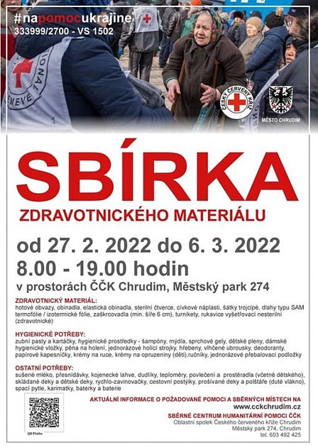 Český červený kříž v Chrudimi organizuje sbírku zdravotnického materiálu.
