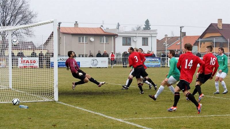 Z utkání 1. jarního kola ČFL: MFK Chrudim – Loko Vltavín 3:1 (3:1).