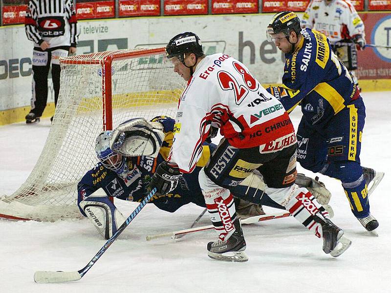 Z utkání play out I. hokejové ligy HC Chrudim – Salith Šumperk 9:4.