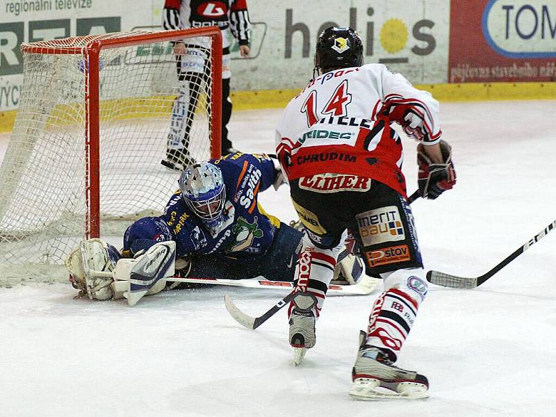 Z utkání play out I. hokejové ligy HC Chrudim – Salith Šumperk 9:4.