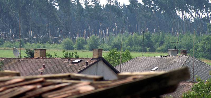 Ve Smrkovém Týnci vichřice lámala stromy a trhala střechy.