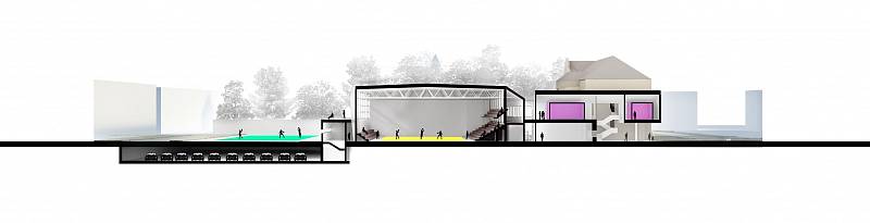 Návrh na rekonstrukci sportovní haly na chrudimském Tyršové náměstí.