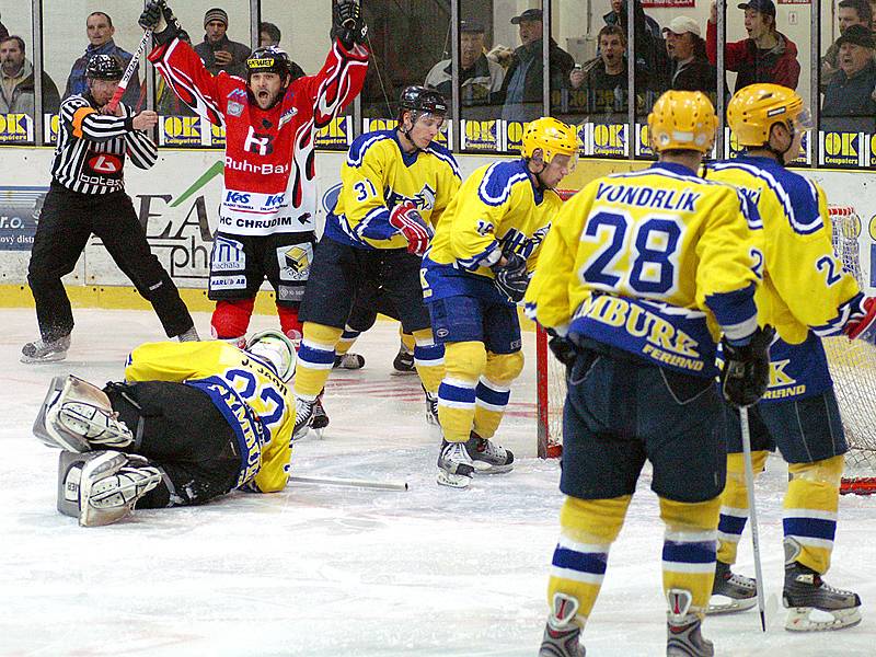 První semifinálové utkání play off II. hokejové ligy Chrudim - Nymburk.